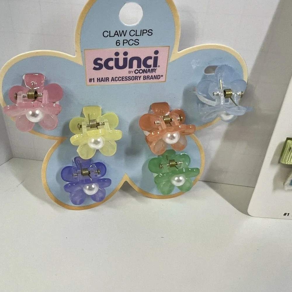 Scunci Hair‎ Clips Bobby Pins Rainbow Smile Pastel Flower Pearl Clips